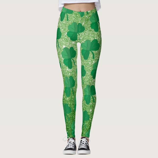 Niedlich Green Kleeblatt St Patricks Day Irish Gli Leggings (Vorderseite)
