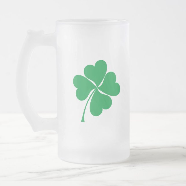 Niedlich Green Lucky 4 Blätter Herz Clover Kleebla Mattglas Bierglas (Links)