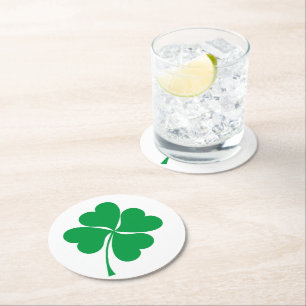 Niedlich Green Lucky 4 Blätter Herz Clover Kleebla Runder Pappuntersetzer