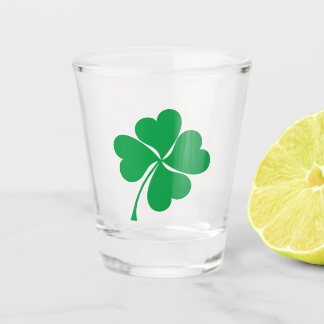 Niedlich Green Lucky 4 Blätter Herz Clover Kleebla Schnapsglas (Vorderseite)