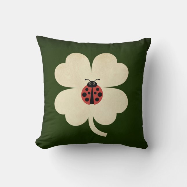 Niedlich Green Lucky Ladybug Kleeblatt Kissen (Vorderseite)