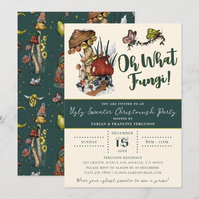 Niedlich Green Merry Mushroom Ugly Sweater Weihnac Einladung (Vorne/Hinten)