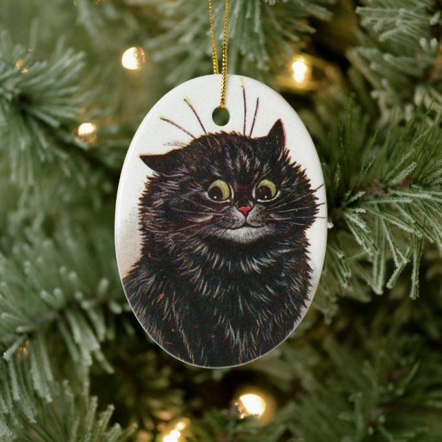 Niedlich Green Mit Augen Black Cat ・ Louis Wain ・  Keramik Ornament (Baum)