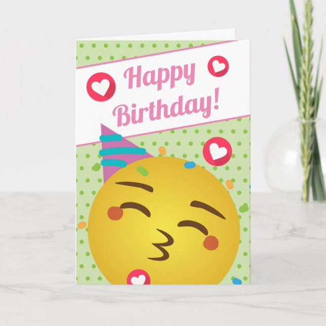 Niedlich Green Polka Dot Kiss Emoji Happy Birthday Karte (Vorderseite)