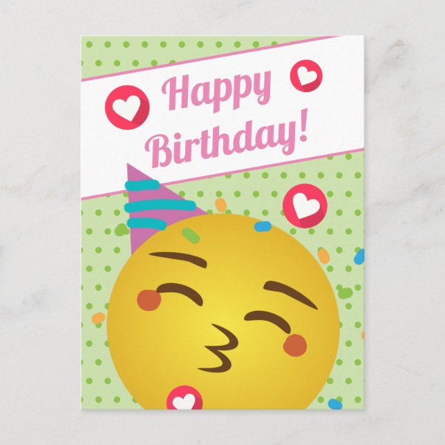 Niedlich Green Polka Dot Kiss Emoji Happy Birthday Postkarte (Vorderseite)