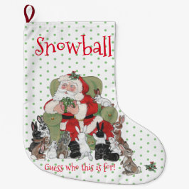 Niedlich Green Santa Bunny Rabbits Christmas Polka Großer Weihnachtsstrumpf