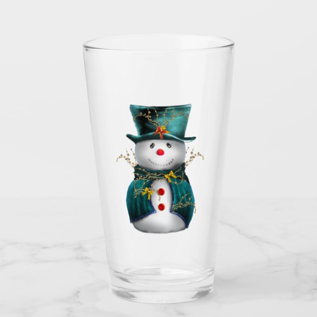 Niedlich Green Snowman Weihnachten Glas (Vorderseite)