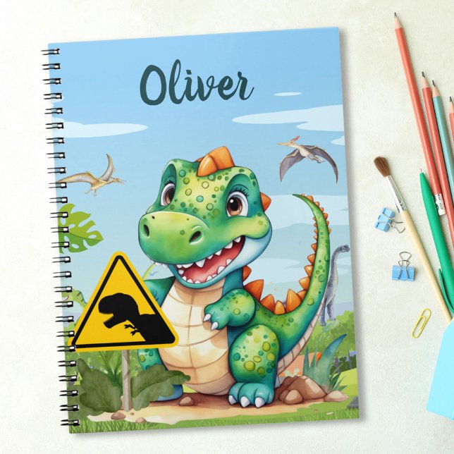 Niedlich Green Trex Dinosaurier Personalisiert Notizblock (Von Creator hochgeladen)