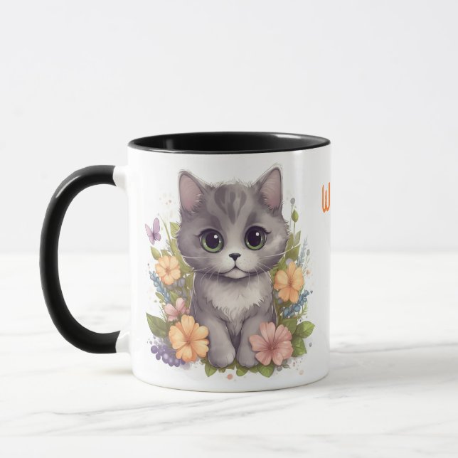 Niedlich Grey Kitten World's Best Cat Mama Tasse (Links)