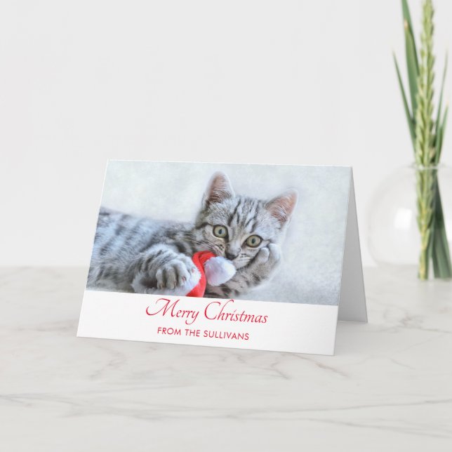 Niedlich Grey Tabby Cat Weihnachtsfeiertag Xmas Karte (Vorderseite)