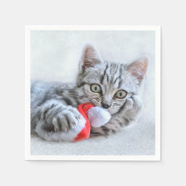 Niedlich Grey Tabby Cat Weihnachtsfeiertag Xmas Serviette (Vorderseite)