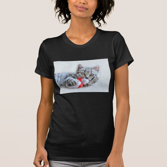 Niedlich Grey Tabby Cat Weihnachtsfeiertag Xmas T-Shirt (Vorderseite)