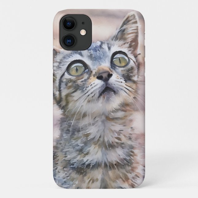 Niedlich Grey Tabby Kitten Art Phone Case (Rückseite)