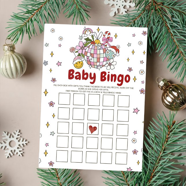 Niedlich Groovy Christmas Baby Shower Bingo Games  Einladung (Von Creator hochgeladen)