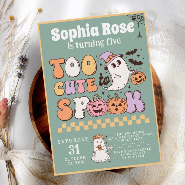 Niedlich Groovy Ghost 70er Retro Halloween Geburts Einladung (Von Creator hochgeladen)