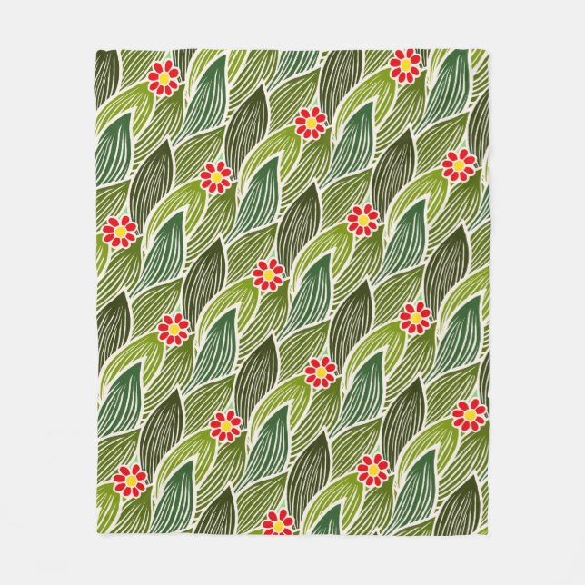 Niedlich Groovy Hippie Red Green Daisy Blumenmuste Fleecedecke (Vorderseite)