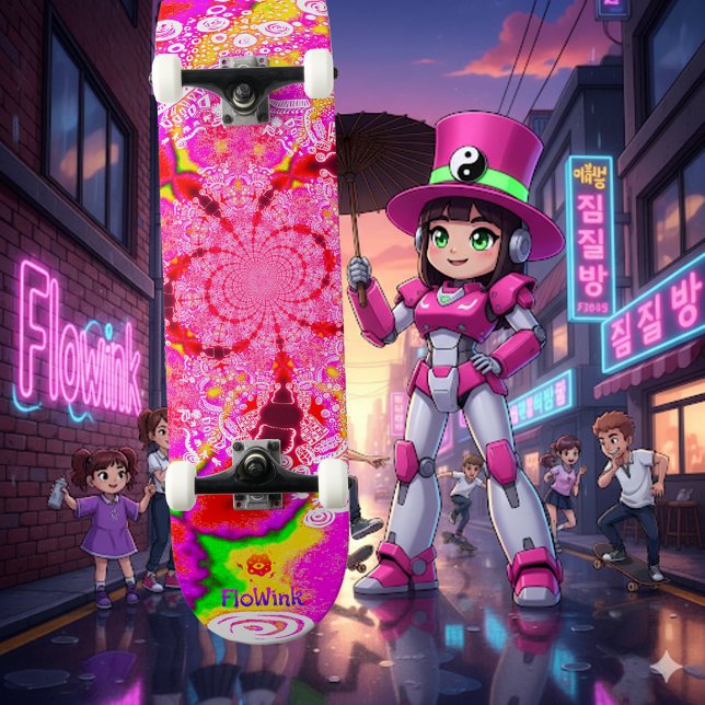 Niedlich Groovy Pink Abstrakt Spiral Skateboard (Von Creator hochgeladen)