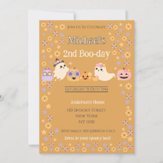 Niedlich Groovy Spooky Ghost Halloween Geburtstag Einladung