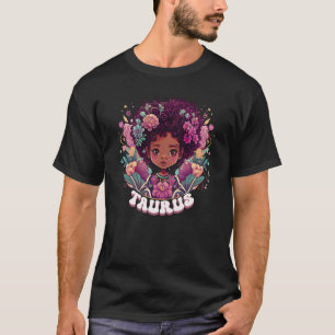 Niedlich Groovy Taurus Zodiac Afro Girl April Mai T-Shirt