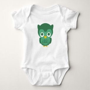 Niedlich-grün-gelb-Cartoon Owl 2 Baby Strampler