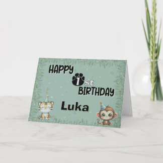 Niedlich Grüne 1. Wilde Safari Geburtstag Einladung