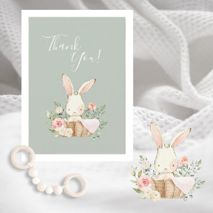 Niedlich Grüne Aquarell Bunny Baby Dusche Dankeskarte