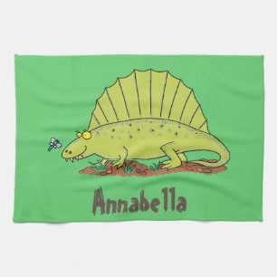 Niedlich-grüne Dimetrodon-Cartoon Geschirrtuch