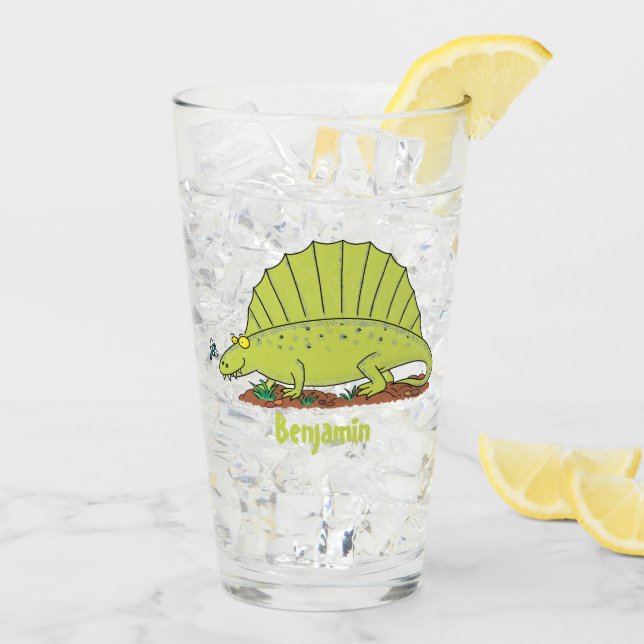 Niedlich-grüne Dimetrodon-Cartoon Glas (Rückseite Ice)