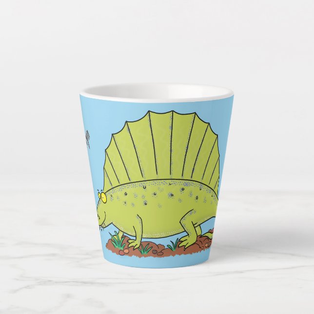 Niedlich-grüne Dimetrodon-Cartoon Milchtasse (Vorderseite)