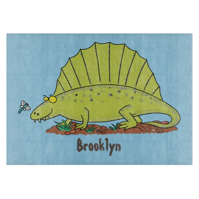 Niedlich-grüne Dimetrodon-Cartoon Schneidebrett (Vorderseite)
