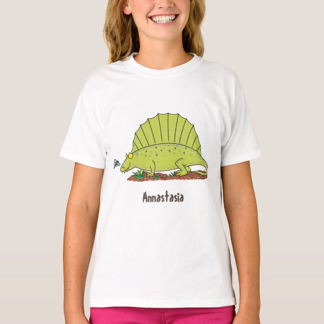 Niedlich-grüne Dimetrodon-Cartoon T-Shirt (Vorderseite)