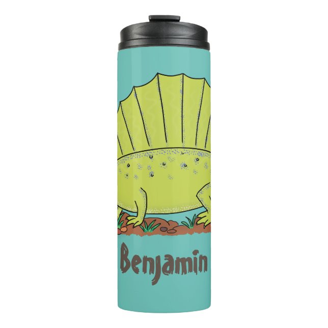 Niedlich-grüne Dimetrodon-Cartoon Thermosbecher (Vorderseite)