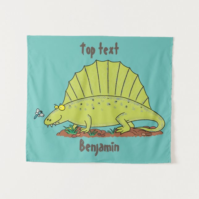 Niedlich-grüne Dimetrodon-Cartoon Wandteppich (Vorderseite (Horizontal))