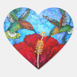 Niedlich Grüne Hummingvögel Blumenbilder Herz-Aufkleber