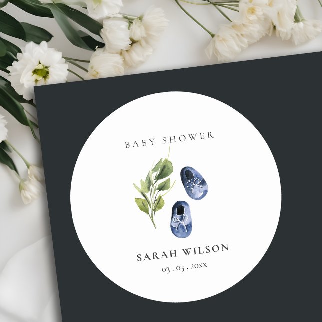 Niedlich grüne Tinte Blue Boy Shoes Foliage Baby D Runder Aufkleber (Von Creator hochgeladen)