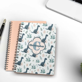 Niedlich-grüner Dinosaurier mit Monogramm und Name Notizblock