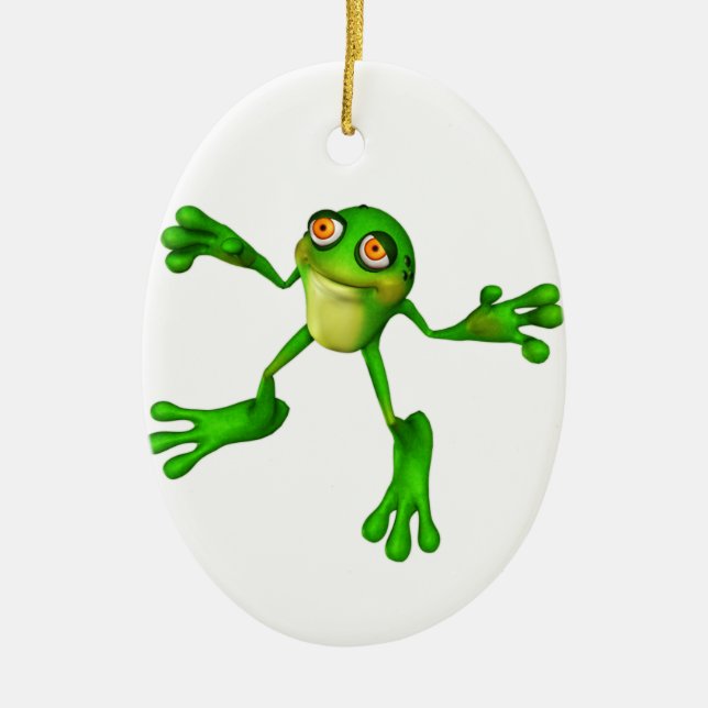 Niedlich-grüner Froggy Keramikornament (Vorne)