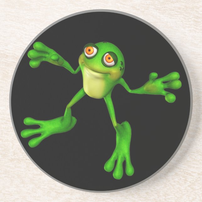 Niedlich-grüner Froggy Sandstein Untersetzer (Vorne)
