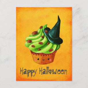 Niedlich-grüner Halloween-Cupcake Postkarte
