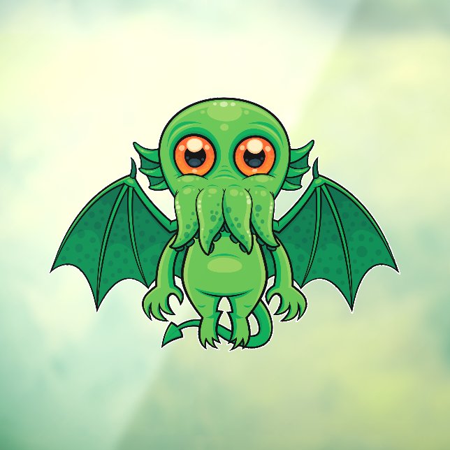 Niedlich grünes Cthulhu-Monster Fensteraufkleber (Blatt 3)