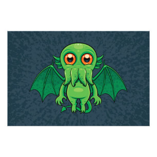 Niedlich grünes Cthulhu-Monster Fotodruck
