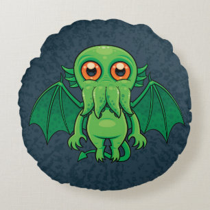 Niedlich grünes Cthulhu-Monster Rundes Kissen