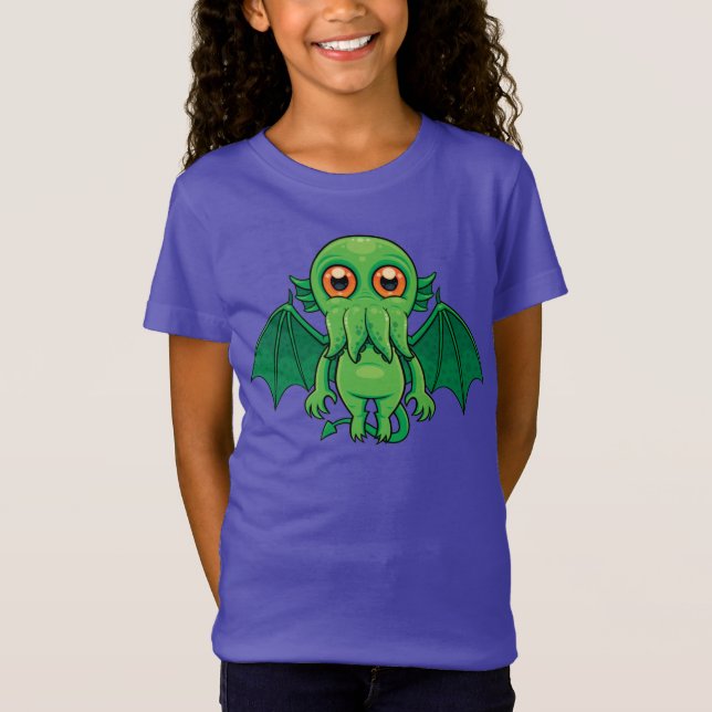 Niedlich grünes Cthulhu-Monster T-Shirt (Vorderseite)