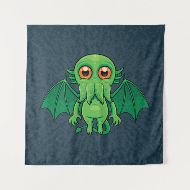 Niedlich grünes Cthulhu-Monster Wandteppich (Vorderseite)