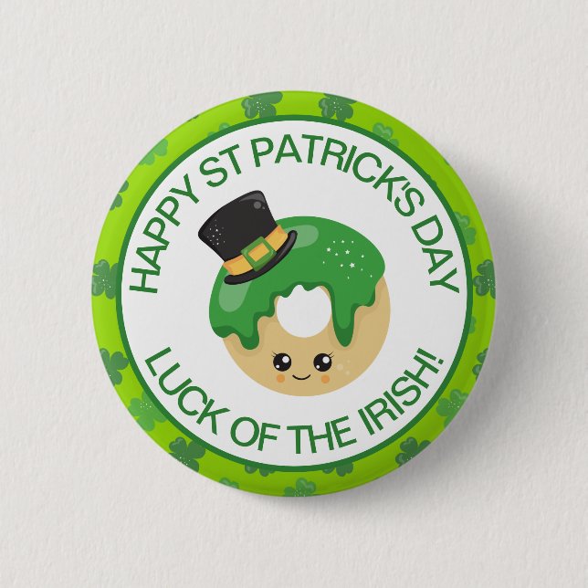 Niedlich grünes Lächeln Irish Leprechaun Hat Donut Button (Vorderseite)