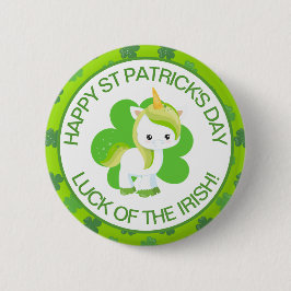 Niedlich grünes Lächeln Irish Lucky Einicorn und K Button