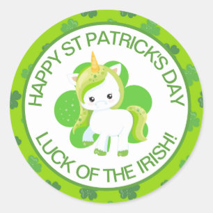 Niedlich grünes Lächeln Irish Lucky Einicorn und K Runder Aufkleber