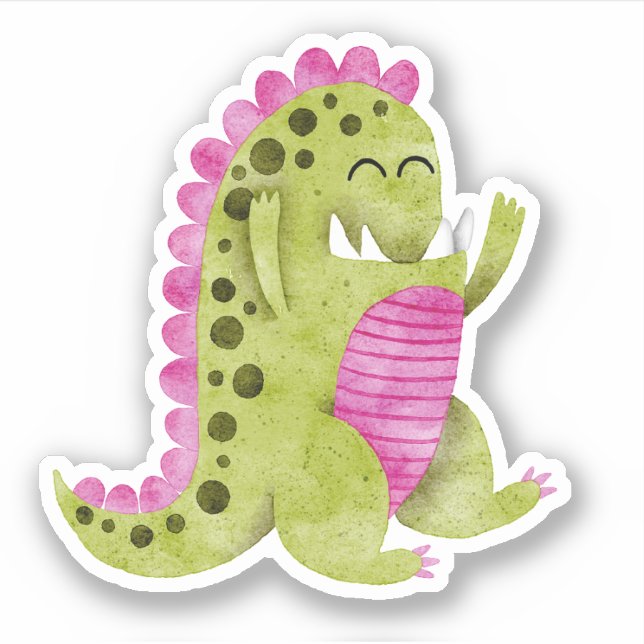 Niedlich grünes + rosa Spikelmonster mit lustigen  Aufkleber (Vorderseite)