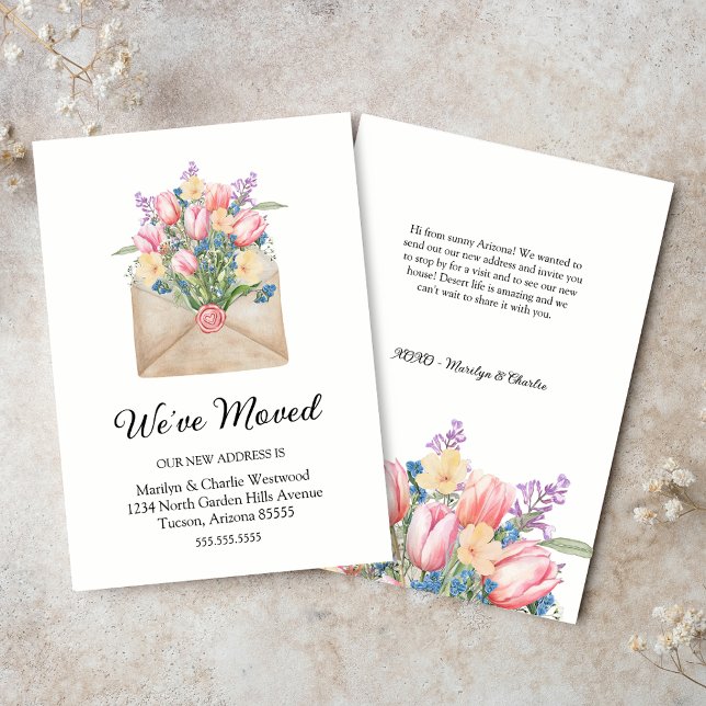 Niedlich haben wir die Mitteilungskarten für neue  (elegant we've moved change of address notecards with watercolor floral tulips and wildflowers)