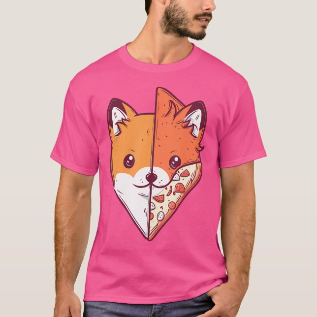 Niedlich Half Fox Half Pizza Kawaii Head Anime T-Shirt (Vorderseite)